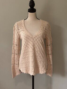Odd Molly Cream Crochet Knit Sweater XS Like New